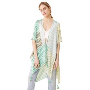 Do Everything In Love Kimono Open Lightweight Green Gingham Check One Size